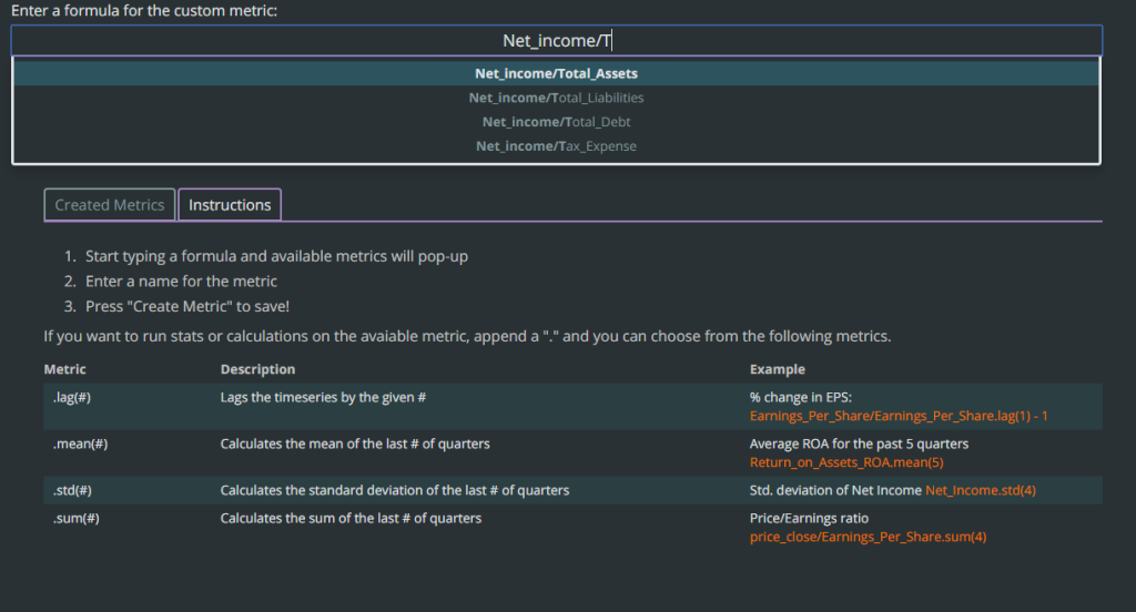 Custom Metrics Page